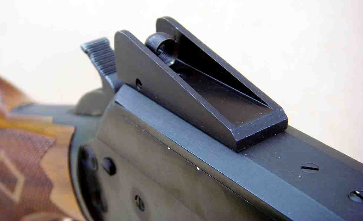 The Skinner Winged sight features wings to protect the sight and is adjustable for windage and elevation.